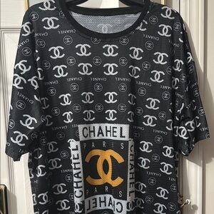 Black and White T-Shirt with Gold Logo